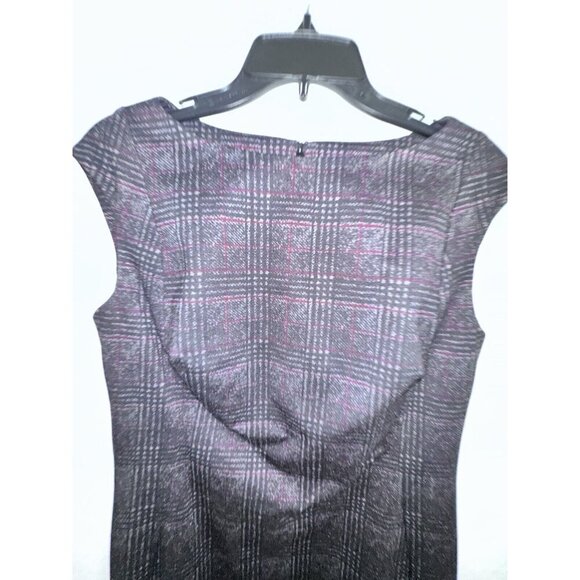 Chaps Womens Sleeveless Sheath Dress Gray Red Plaid Size Medium Office Cocktail - Picture 2 of 15